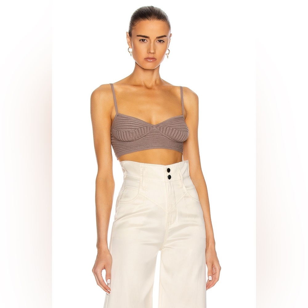 Jonathan Simkhai Linden Compact Rib Knit Bra Top Women’s Sz L In Fawn